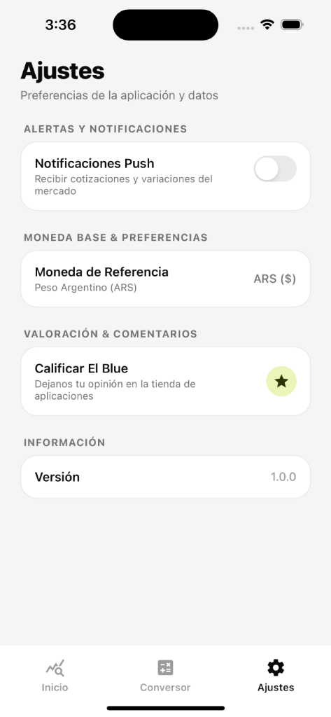 El Blue - Ajustes, Alertas y Privacidad