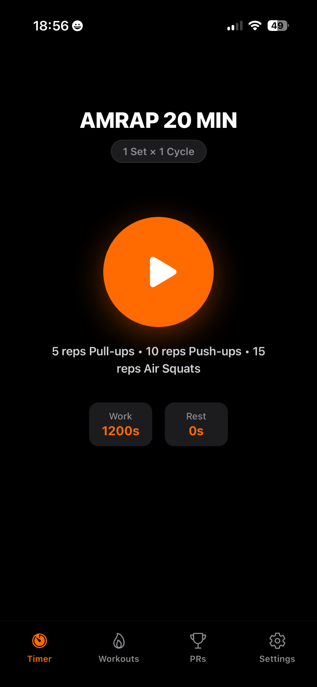 Timer Gym AMRAP Interval Timer Screen